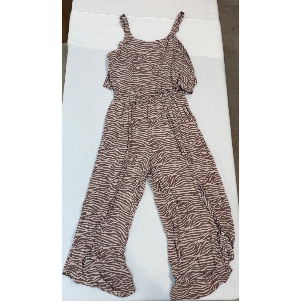 Ariat Womens Zebra Print Popover Jumpsuit Brown Tan Wide Leg Side Slit Size M